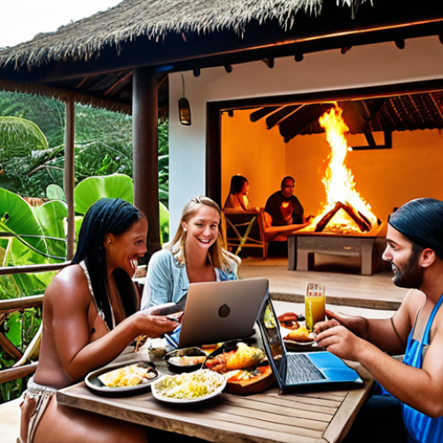 Home 11 **Image:** A diverse group of people engaged in various activities representing FIRE lifestyles. Some are working remotely on laptops in exotic locations (digital nomads), others are gardening in their own sustainable homes (lean FIRE), and a couple is enjoying a lavish meal at a fancy restaurant (fat FIRE). The image should convey a sense of freedom, financial independence, and diverse life choices. **Keywords:** FIRE movement, financial independence, early retirement, diverse lifestyles, digital nomad, sustainable living, luxury retirement.