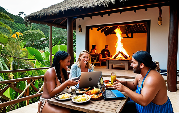 **Image:** A diverse group of people engaged in various activities representing FIRE lifestyles. Some are working remotely on laptops in exotic locations (digital nomads), others are gardening in their own sustainable homes (lean FIRE), and a couple is enjoying a lavish meal at a fancy restaurant (fat FIRE). The image should convey a sense of freedom, financial independence, and diverse life choices. **Keywords:** FIRE movement, financial independence, early retirement, diverse lifestyles, digital nomad, sustainable living, luxury retirement.